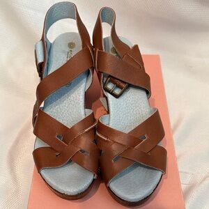 Eric Michael Tan Leather Platform Block‎ Heel Sandals Portugal Womens 38